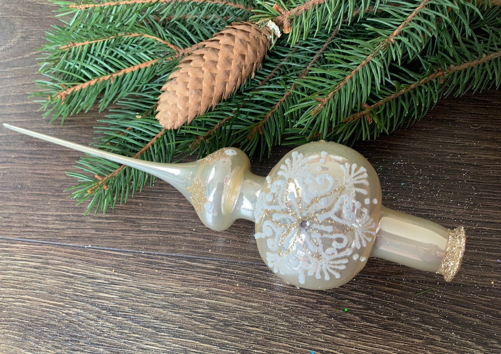 Pearl Christmas glass tree topper with snowflake, handmade Christmas finail ChristmasboxStore