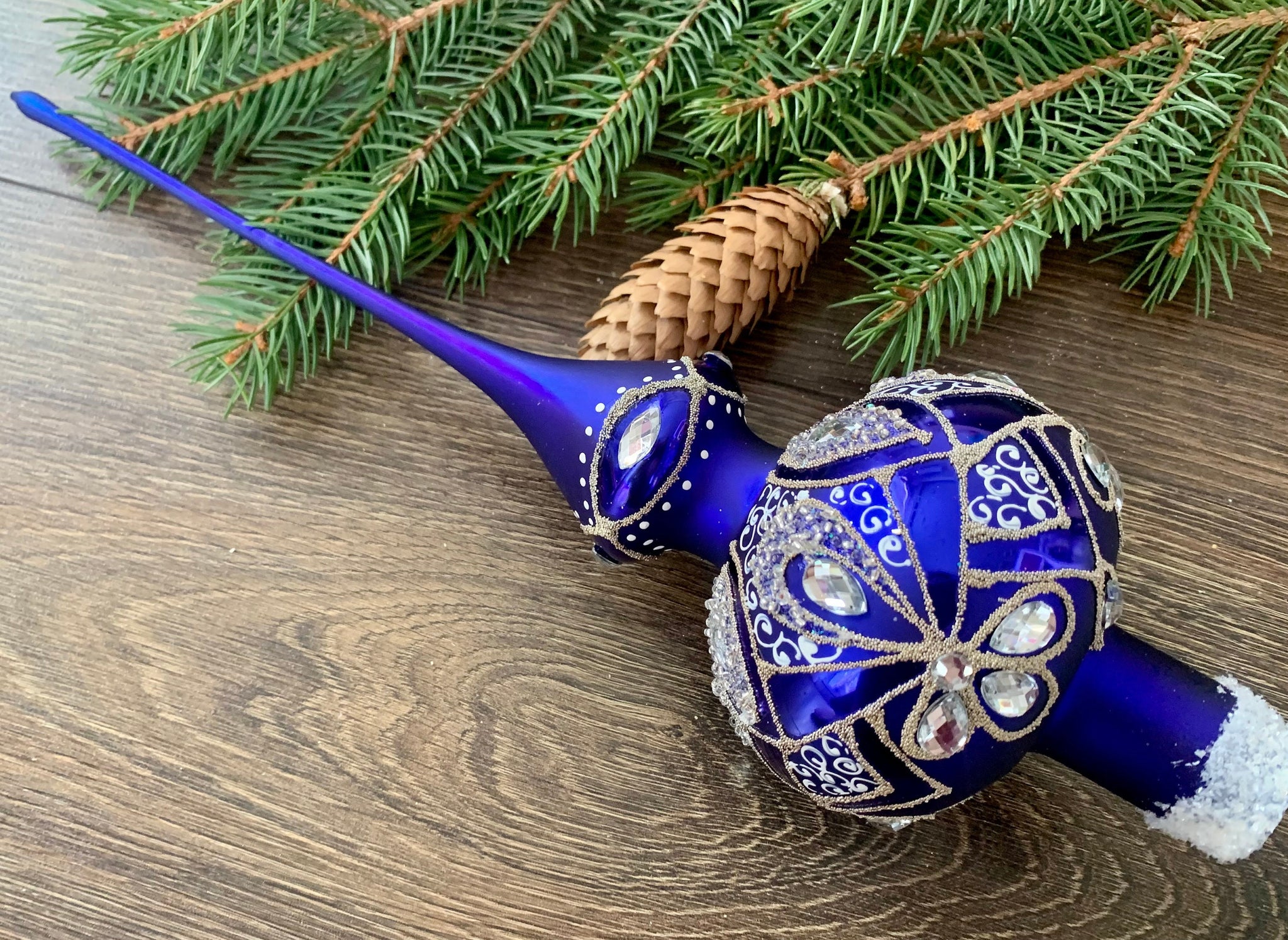 Big blue Pretty Christmas glass tree topper Which Is Accented With gold ...