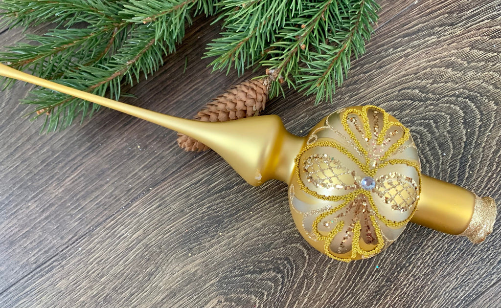 Big Jewels on antique Gold Glass Christmas Tree Topper, vintage XMAS tree finial ChristmasboxStore