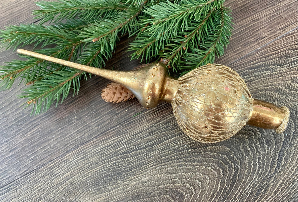 Big gold christmas glass tree topper, antique style, vintage decoration ChristmasboxStore